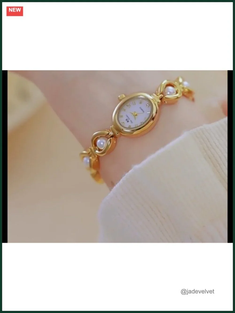 Dainty Oval Pearl Bracelet Watch Women's Quartz Vintage Dress Watch